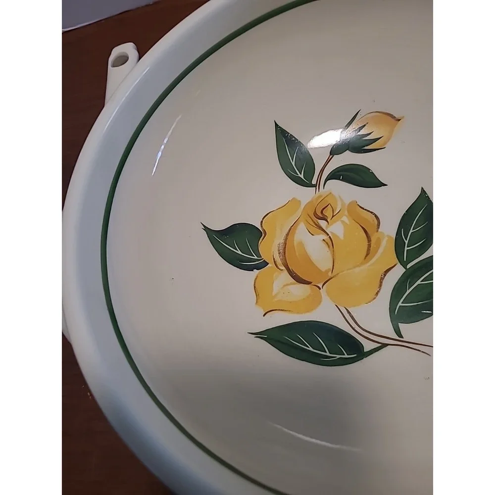 Vintage Bake Oven Mixing Bowl Yellow Rose Motif With Spoon 6643 9